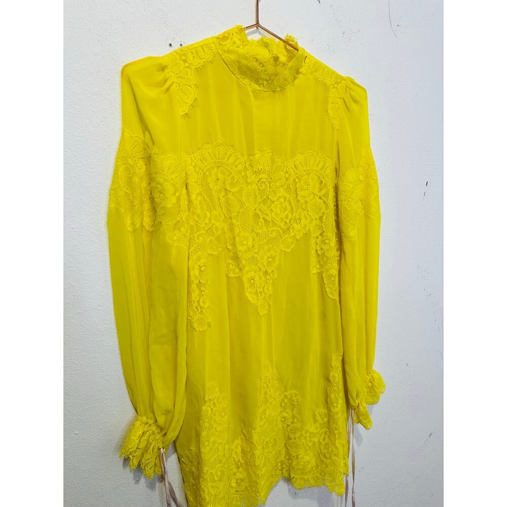 HOT AS HELL HAH Neon Yellow Lace Covered Long Sleeve High Neck Mini Dress sz S - Picture 4 of 16